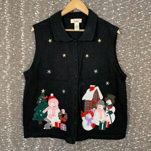 Vintage Bechamel Christmas Knit Sweater Vest‎ Snowman Holiday Women's XL